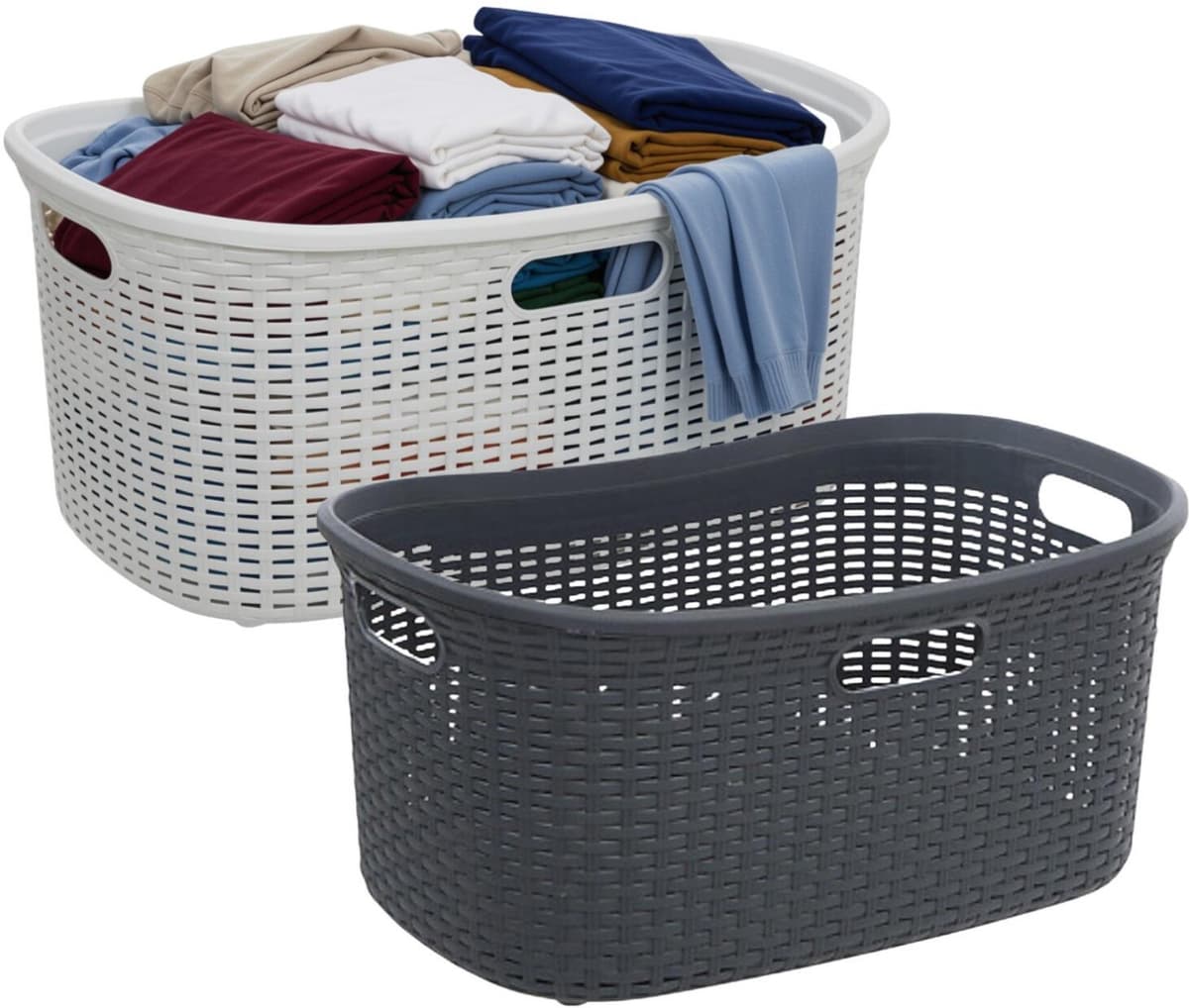 Wasmanden set van 2 - rotan - gevlochten - zwart / wit - kunststof - 40 liter - 59 x 38 x 27 cm — afbeelding 1