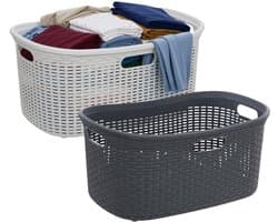 Wasmanden set van 2 - rotan - gevlochten - zwart / wit - kunststof - 40 liter - 59 x 38 x 27 cm