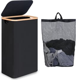 Wasmanden voor wasgoed met wasbare en afneembare binnenzak, smalle wasmand voor vuile kleren, speelgoed- en handdoekenopslag (zwart) — thumbnail 1