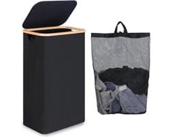 Wasmanden voor wasgoed met wasbare en afneembare binnenzak, smalle wasmand voor vuile kleren, speelgoed- en handdoekenopslag (zwart)