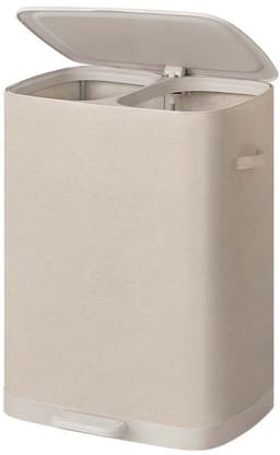 Wasmand Wasgoedverdeler 56 x 47 x 75 cm Beige Grote inhoud van 160 liter Ontwerp met twee gescheiden vakken Met deksel+afneembare binnenzakken+handvat Opvouwbare structuur Draagvermogen 20 kg Geschikt voor wasruimte slaapkamer en badkamer — thumbnail 1