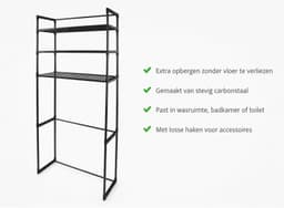 Nexxt Wasmachinerek met Opbergruimte en Verwijderbare Haken - 72 x 26 x 162 cm - Zwart - Carbonstaal — thumbnail 2