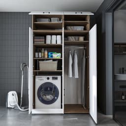 Roomart DORA-II Wasmachine Ombouwkast 130x230 cm met Opzetkast - Wit Eiken — thumbnail 1