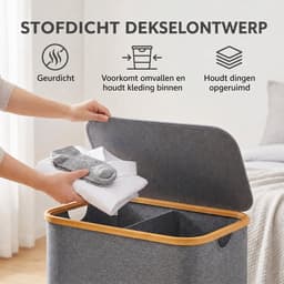 Arvioo-Wasmand-102L-2 vakken-met deksel-bamboe rand-grijs — thumbnail 5