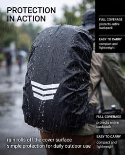 Rugzakhoes, 15-25 l, rugzak met reflecterende strepen en opbergtas, zwart, 1 stuk voor trekking, fietsen en school — thumbnail 2
