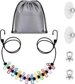 Reis Waslijn Set met Clips, Bevat 1 Uitschuifbare Waslijn 1 Opbergtas 2 Doorzichtige Haken & 2 Magnetische Ringen voor Cruiseschip Hut Camper Camping Hotel & Slaapzaal Essentiële — thumbnail 1