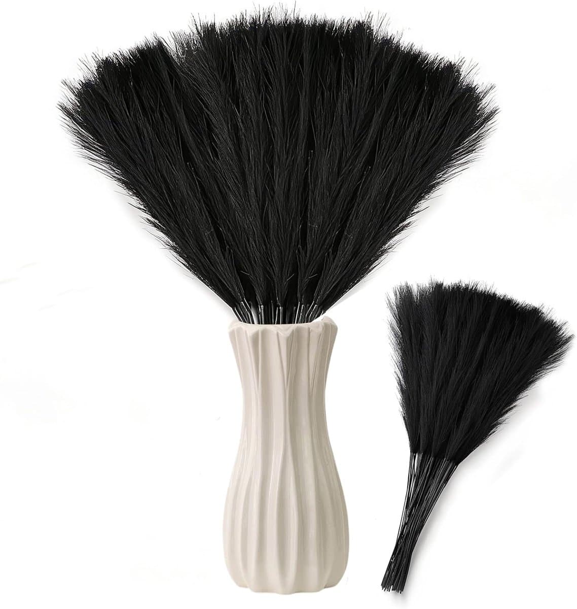 50 stuks gedroogd pampasgras, decoratie, 55 cm, kunstzwart, pluizig pampasgras, boho-decoratief pampasgras voor bruiloft, kantoor, slaapkamer, woonkamer — afbeelding 1