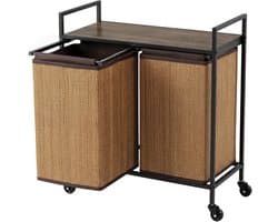 Bamboe wasmand - 2 vakken - 120 liter - Met plank - Waszak - Oprolbaar - 73 x 33 x 78 cm - Bruin