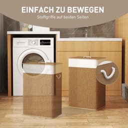 Bamboe wasmand met deksel - 72 liter - Bamboe handvatten - Afneembare waszak - Bruin — thumbnail 3