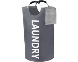 Wasmand, wasverzamelaar, wasverzamelaar, stoffen waszak met handgrepen, voor wassorteerder, opbergmand, badkamer, waskeuken, 90 liter, donkergrijs