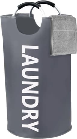 Wasmand, wasverzamelaar, wasverzamelaar, stoffen waszak met handgrepen, voor wassorteerder, opbergmand, badkamer, waskeuken, 90 liter, donkergrijs — thumbnail 1