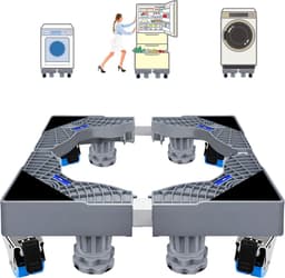 Wasmachine-onderstel met wieltjes, wasmachinesokkel, platform voor koelkast, droger en vriezer, berenbelasting 200 kg, verhoging 9,5 cm, verstelbare breedte (47 - 68 cm) — thumbnail 1