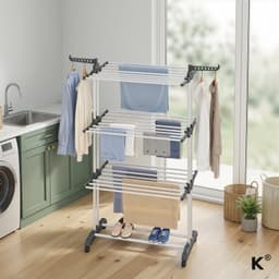 Klarven® Kledingrek Wit - Opvouwbaar Kledingrek - Wasrek - Verrijdbaar met 4 Niveaus en Sokkenhouder — thumbnail 4