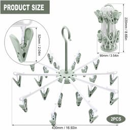 Bobypet - Droogrek - Sokkendroger Opvouwbaar - 2 Stucks - Winddicht & Anti-Slip - Wasrek met 40 Wasknijpers - 360° Draaibaar Droogrek - Voor Sokken & Ondergoed - Groen — thumbnail 2