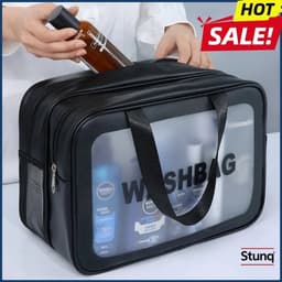 Stunq® Waszak met droog-nat scheiding - transparant PU, ideaal voor reizen, fitness en zwemmen — thumbnail 1
