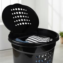 Grote Zwarte Wasmand 60L met Deksel - Stijlvol en Praktisch — thumbnail 4