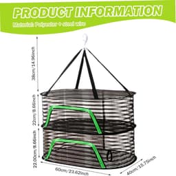2-lagige Kruiddroogrek – 23,6 inch Diameter, Hangend & Opvouwbaar, Anti-vliegen met Rits, Ademende Windbestendige Gaas voor Fruit, Hydroponische Bloemen & Kleding — thumbnail 3