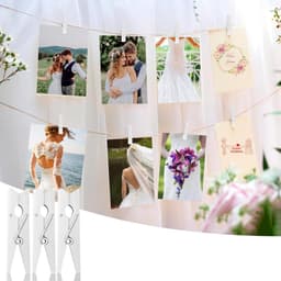 168pcs Mini Wooden Clips - Kleine Witte Mini Kledingknijpers - Huwelijk - Kleine Houten Knijpers voor Polaroid Foto's met 10M Jute Touw - DIY voor Fotowand Decoratie - Feest — thumbnail 3