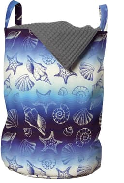 ABAKUHAUS blauwe waterwaszak, zeesterrenschelpen, wasmand met handvaten, trekkoordsluiting voor wasserettes, donkerpaars blauw ivoor — thumbnail 4
