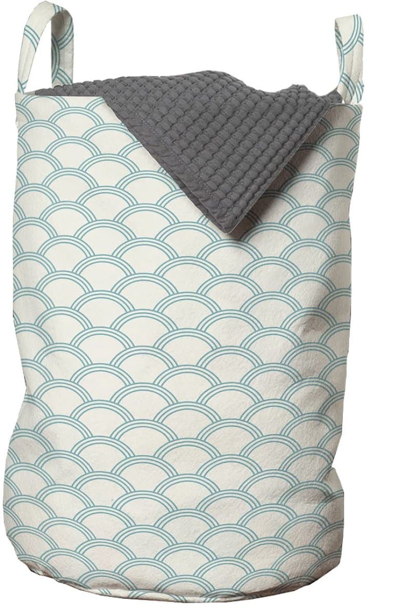 ABAKUHAUS Witte waszak, eenvoudige maritieme stijl, wasmand met handgrepen en trekkoordsluiting voor wasserettes, 33 cm breed x 49 cm hoog, turkoois-crème — afbeelding 1