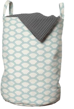 ABAKUHAUS Witte waszak, eenvoudige maritieme stijl, wasmand met handgrepen en trekkoordsluiting voor wasserettes, 33 cm breed x 49 cm hoog, turkoois-crème — thumbnail 1