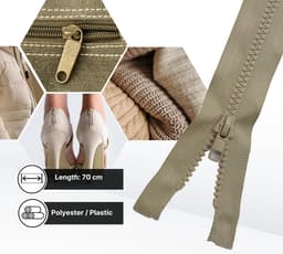 10x Scheidbare Ritssluiting voor Jassen en Tassen - 70 cm - Beige - Maat 5 — thumbnail 4