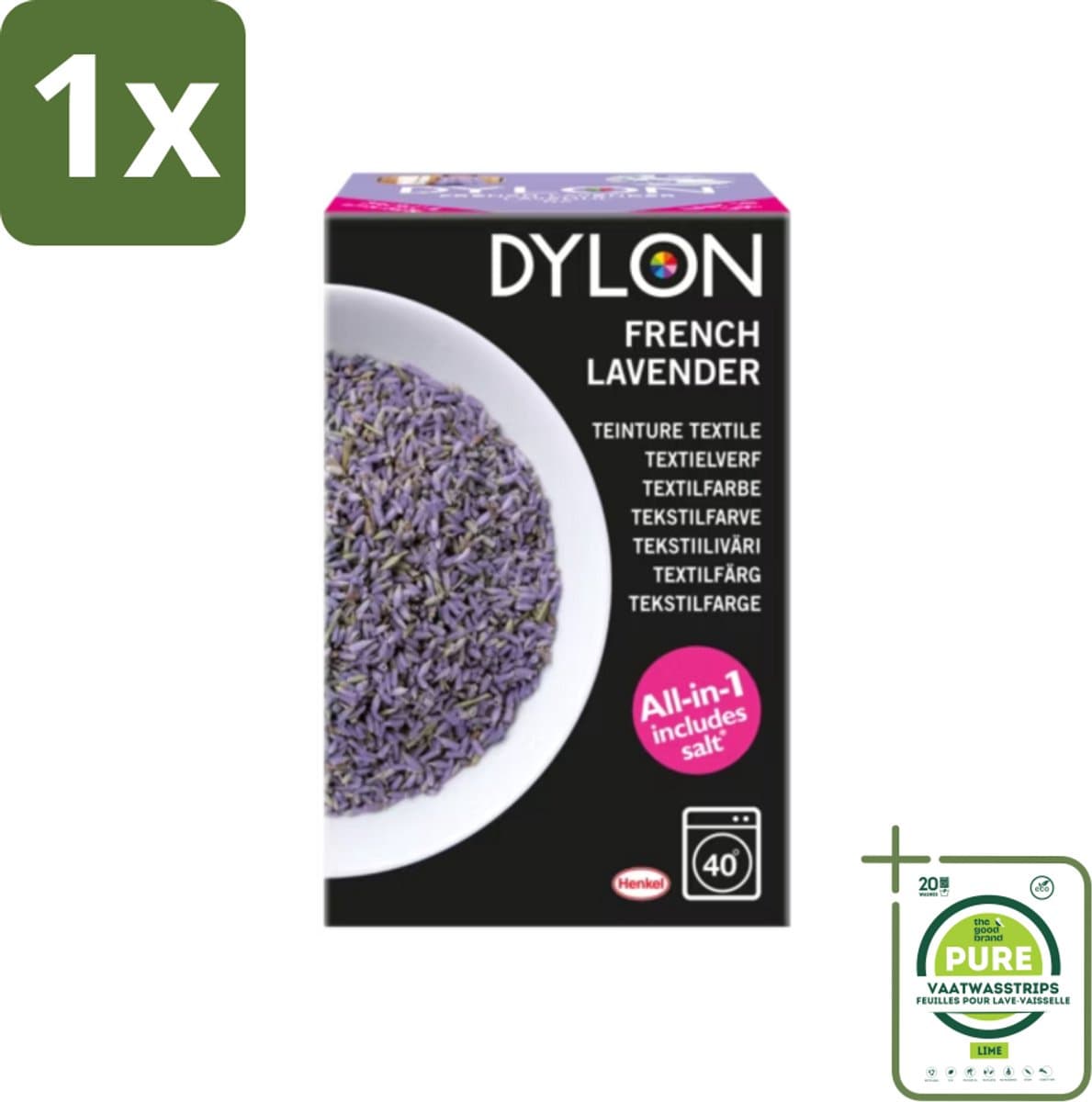1 x Dylon - Textielverf - French Lavender - All-in-One - Inclusief Zout - 350g - Textielverf - Dylon - Lavendelkleur - Verfstoffen - Textielverfset — afbeelding 1