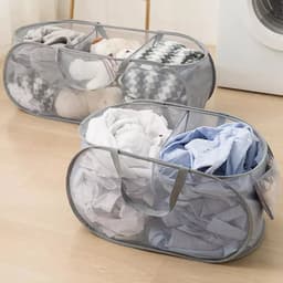OKWISH Wasmand 2 Stuks - Faltbare Pop-up Wasmand - Wasmand met Deksel - Grijs - Polyester + Staaldraad — thumbnail 4