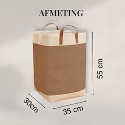 Webzon – Wasmand – Wasmanden – Wasmand inklapbaar – Opvouwbare Wasmand – 30×35×55 cm – Engels design – Jute stof met leren handvatten – Opbergmand – Opvouwbaar en ruimtebesparend – Bruin — thumbnail 2