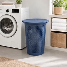 Storage Solutions Wasmand met deksel - 2x - blauw - 35 liter - 40 x 52 cm - kunststof - rond - wasbox - mand voor wasgoed — thumbnail 4