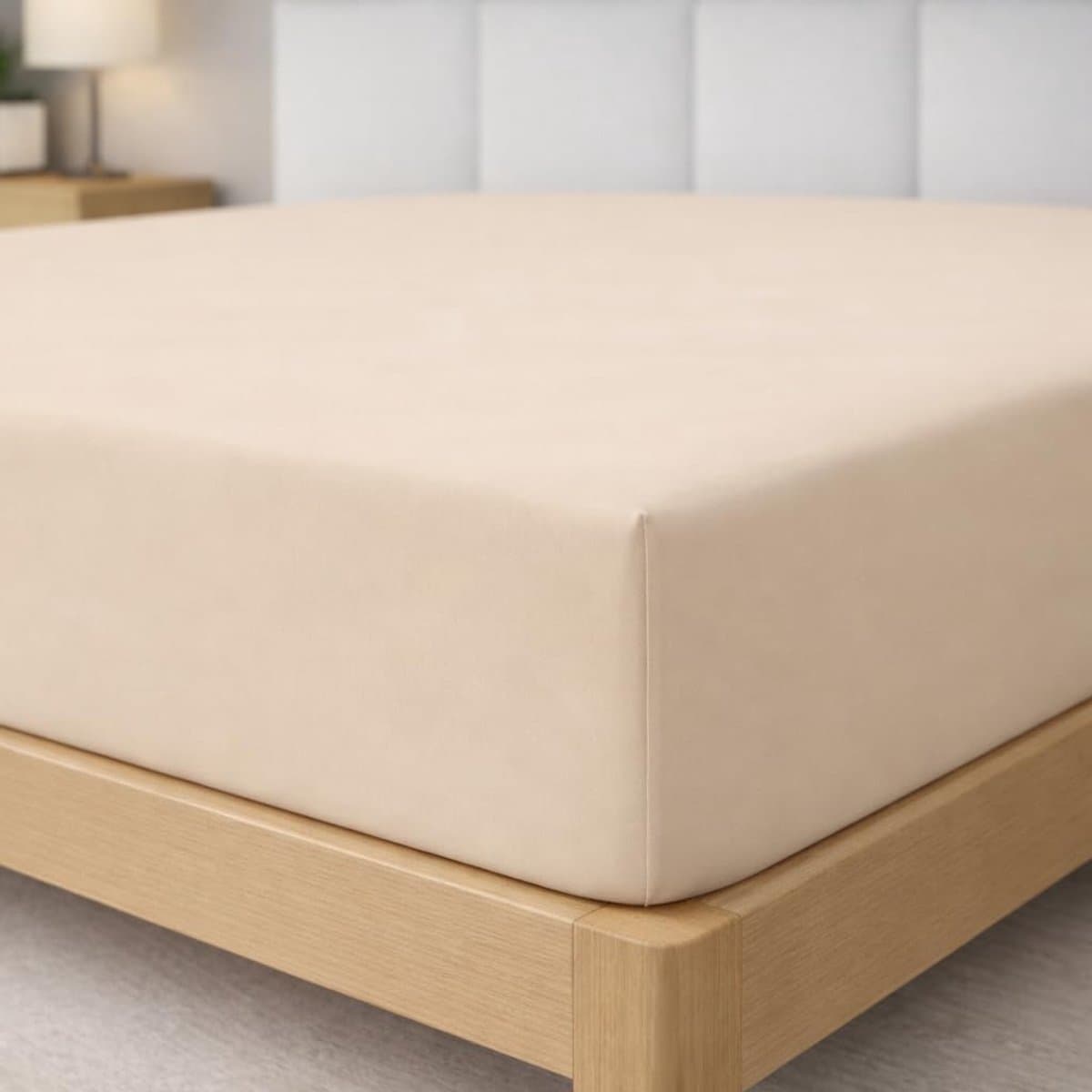 home Collection Hoeslaken, 90 x 200 x 33 cm, microvezel, geborsteld polyester, beige — afbeelding 1