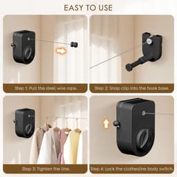 Uittrekbare Waslijn - Wandmontage Waslijn - Kleding Drogen - Doorhangbeveiliging - 4.2 Meter - Zwart — thumbnail 4