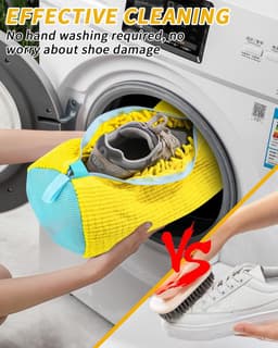 Schoenwaszak, wasmachine, schoenenzak, wasmachine, 2 stuks, multifunctionele waszak, schoenen met 360 graden reinigingsfleece, zelfreinigende schoenen, waszak voor wasmachine en droger, geel — thumbnail 5