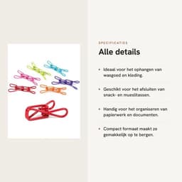 JHUBERS- Draadclips 20 stuks - Metalen Klemmen - Kleurige Klemmen - Praktische Clips - Voor Papier/Waskleding - Afmetingen 5,3 x 3 x 1,7 cm - Wasknijpers — thumbnail 2