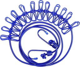 Waslijn uittrekbaar - Blauw - 174 cm - Elastisch met 12 Wasknijpers - Voor Reizen en Camping — thumbnail 1
