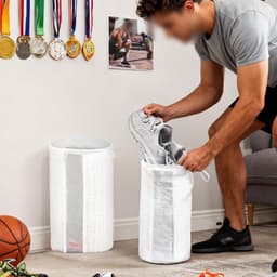 Dailygoods - 2 stuks schoenenwasmachinezakken voor droger en wasmachine, zachte vezels, 360° reiniging, herbruikbare waszak voor sneakers en tennisschoenen (wit) — thumbnail 5
