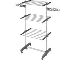 Wasdroogrek. 4 lagen - opvouwbaar - kliksysteem - 142 cm x 55 cm x 152 cm - blauw + zilver