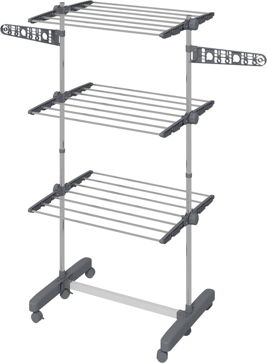 Wasdroogrek. 4 lagen - opvouwbaar - kliksysteem - 142 cm x 55 cm x 152 cm - blauw + zilver — afbeelding 1