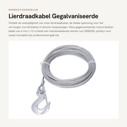 Lierdraadkabel Gegalvaniseerd - Roestvrij Staal - 4 Mm X 12 M - 2000LBS Sterkte - Lierkabel Vervanging - Zelfsluitende Haak - Trekkabel — thumbnail 1