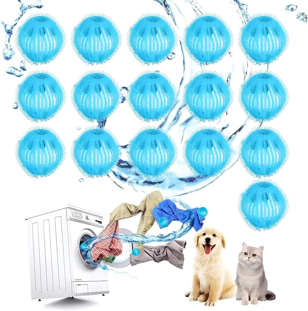 Wasmachine voor het verwijderen van dierenhaar, 16 stuks, wasballen, wasmachine, verwijdert dierenhaar, pluisjes en pluisjes, herbruikbaar voor het verwijderen (blauw) [energieklasse A] — afbeelding 1