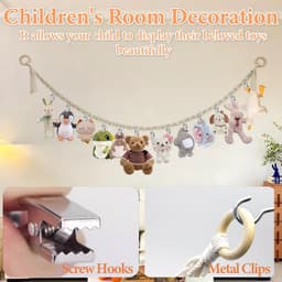 Inovra- Opbergnet Bohemian Macramé - Hangende Opberger - Opberg Etui - Knuffels - Decoratie - 40 Clips - 2 m Pluche Dier - Opbergnetten — thumbnail 3
