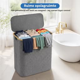 Wasmand - Wasmand 3 Vakken - Wasmand met Deksel - Wassorteerder - 160L - Grijs — thumbnail 3