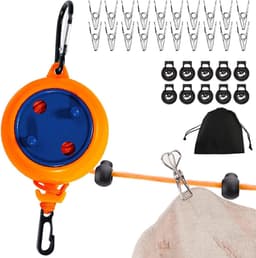 Reis waslijn - Waslijn touw - Kleding drogen - Ruimtebesparend ontwerp - 10 meter lang - Oranje pakket — thumbnail 1