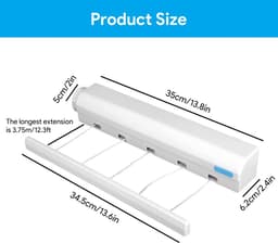 Dailygoods- Waslijn Uittrekbaar - Telescopische Wandmontage - Kleding Hangende Lijn - Sterk Touw - Hoogwaardig ABS-Materiaal - Geschikt voor Binnen/Buiten - Wasdrogerlijn — thumbnail 4