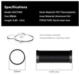 PromoHome PVC Uitlaatslang 75 mm - 3 meter met 2 RVS Slangklemmen voor Mobiele Airconditioning, Droger, Afzuigventilator en Ventilatiesysteem — thumbnail 5