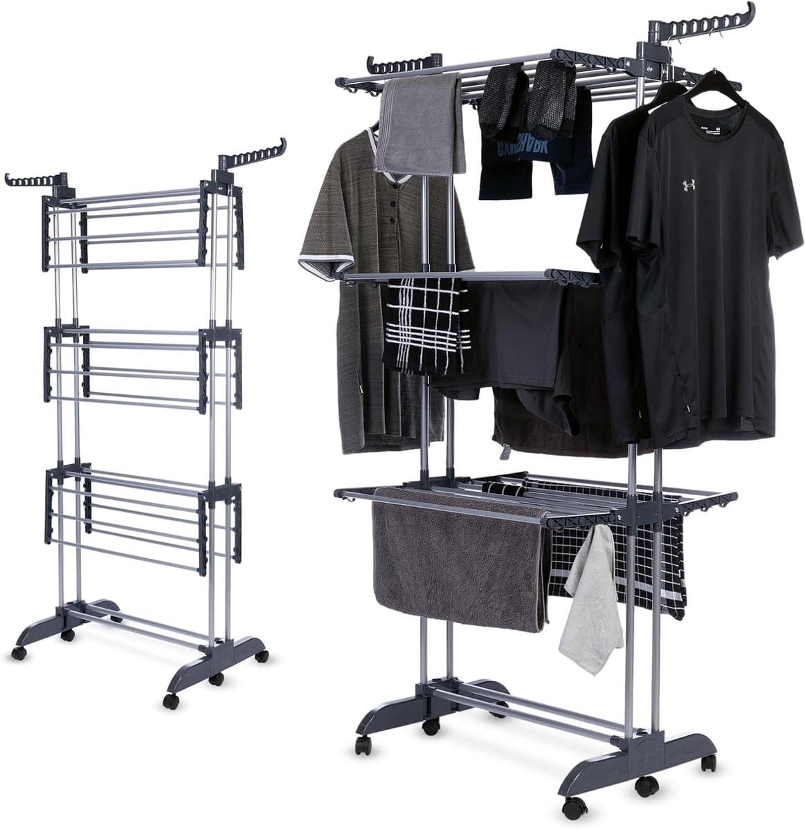 Wasrek Staand - Droogtoren Wassen - Kleding Drogen - Inklapbare Wielen - 44 m Droogruimte - Zwart — afbeelding 1