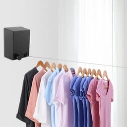 Intrekbare Waslijn - Droogtouw Wandmontage - Kleding Drogen Binnen - Roestvrij Staal Touw - 42 Meter - Zwart — thumbnail 2