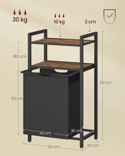 Wasmand, vuile wasmand, opslag 1 vak, 1 afneembare zak van Oxford-stof, 2 planken, metalen frame, 65 l, rustiek bruin en zwart BLH212B01 — thumbnail 4