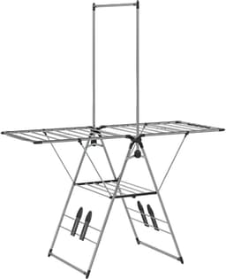 Droogrek Inklapbaar Met Verstelbare Vleugels En Schoenhouders 156,5 X 68 X 192 Cm Rvs Zilver Voor Ruimtebesparend Wassen — thumbnail 3