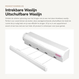 Waslijn Uittrekbaar Tot 3,75 m - Wanddroogrek - Intrekbare Waslijn - Duurzaam - Eenvoudig Te Installeren - Vergrendelingsmechanisme - Drooglijn — thumbnail 1